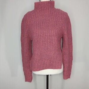 Leith Womens Pullover Sweater Mock Neck Ribbed Knit Long Sleeve Slit Side Pink S